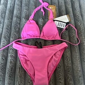 Chic Pink Halter Bikini Set
